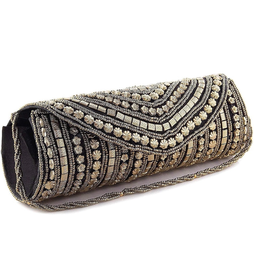 Chic Black and Gold Beaded Clutch / Purse - Picture 2 of 6